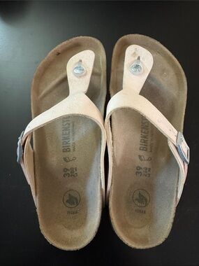 Birkenstock Gizeh Sandals in Light Pink with Silver Buckles